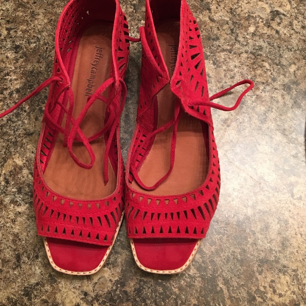 Jeffery Campbell laser cut out small wedge sandal