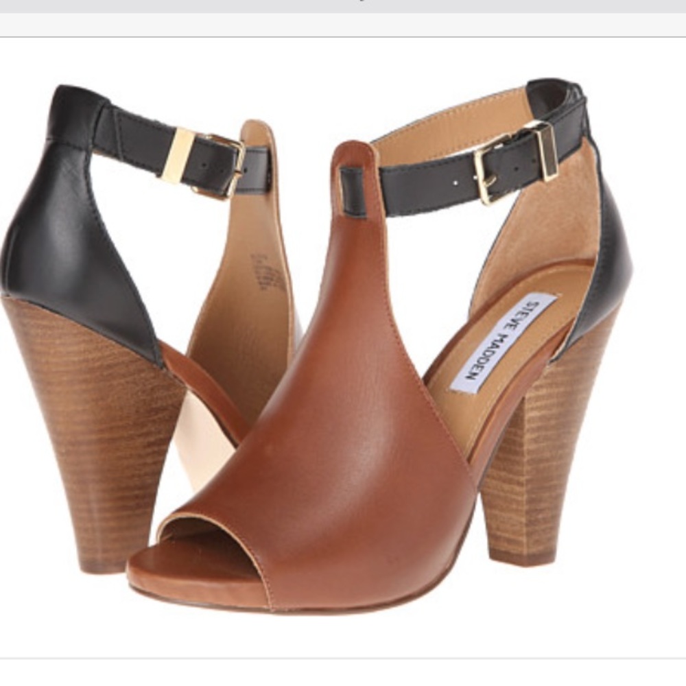 STEVE MADDEN ALYCCE COGNAC/BLACK LEATHER