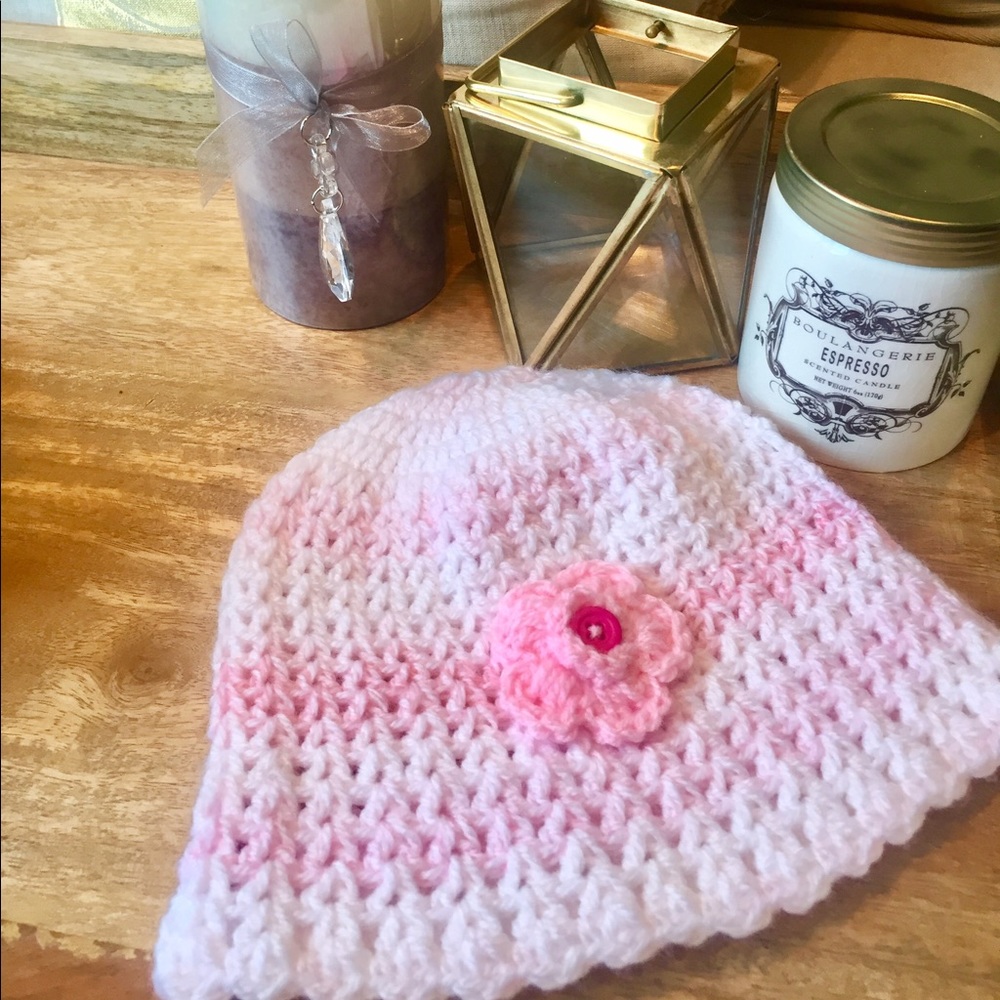 Cute light pink and white knit hat