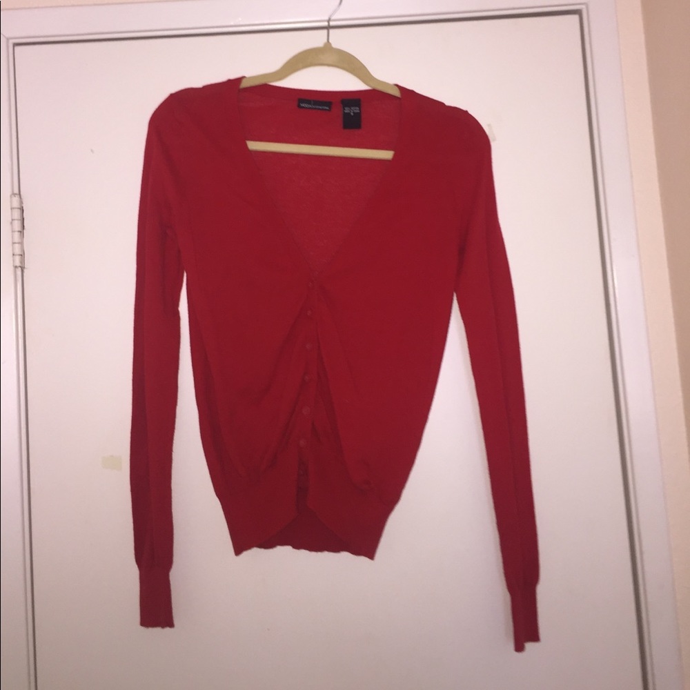 Red button up cardigan