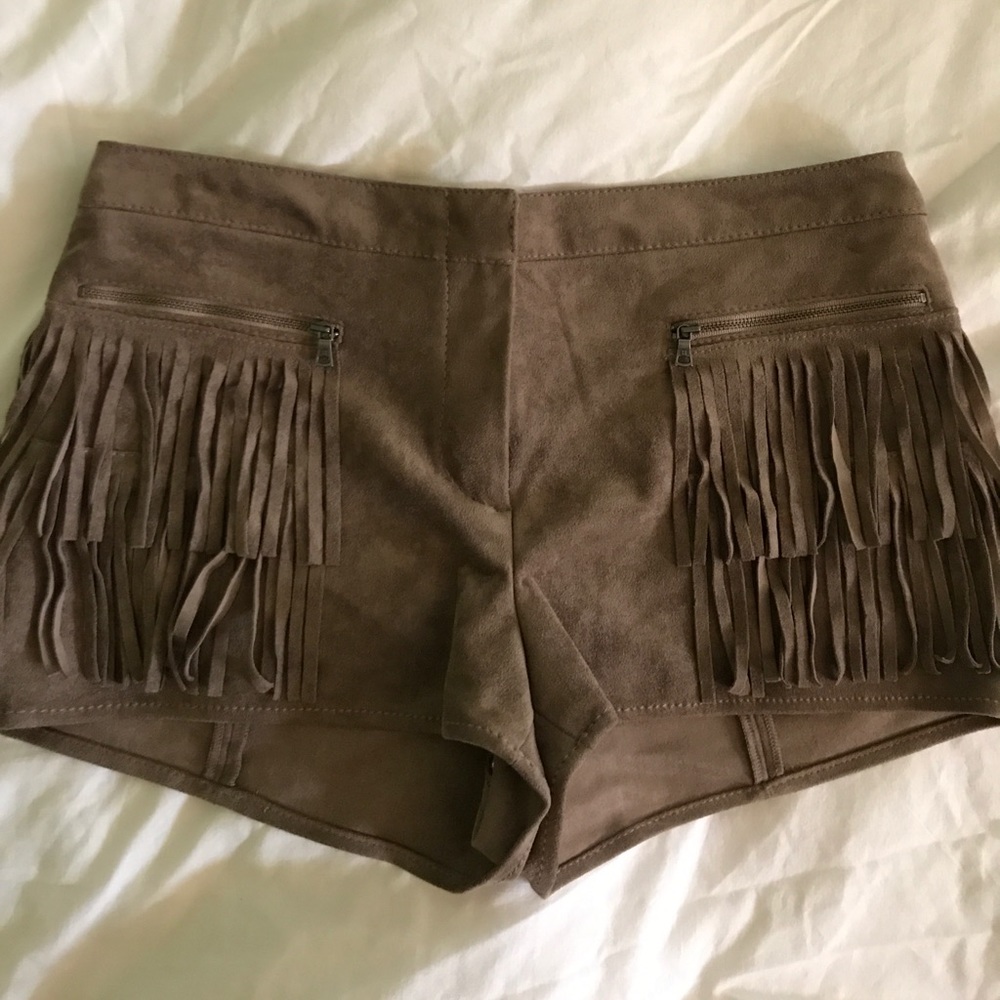 BCBG Brown Suede Shorts With Fringe