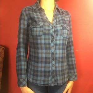 Navy/Tan Plaid Button Down