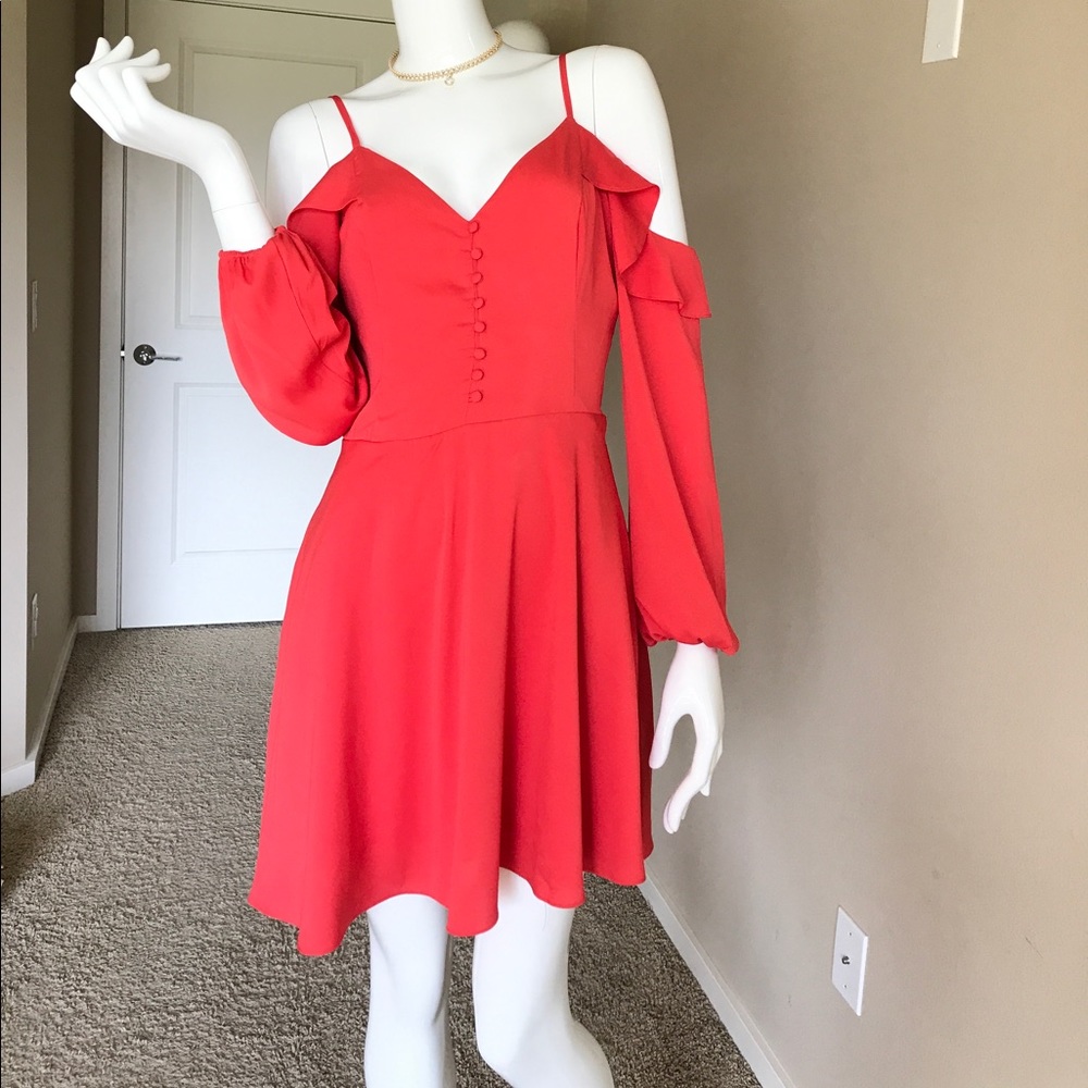 Bebe Ruffle Cold Shoulder Dress