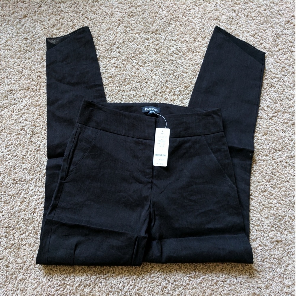 Black BEBE "Lauren Linen Cropped Trouser," 2 (NWT)