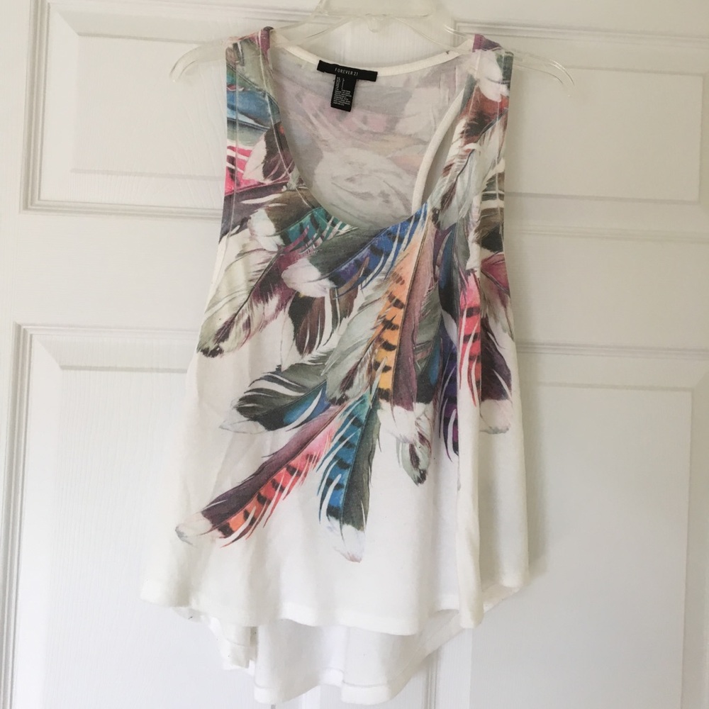 White tank with feather pattern