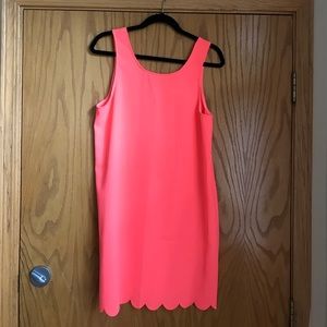 Hot pink shift dress with scalloped detailing