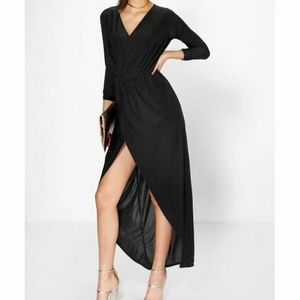 Boohoo slinky wrap dress in tall
