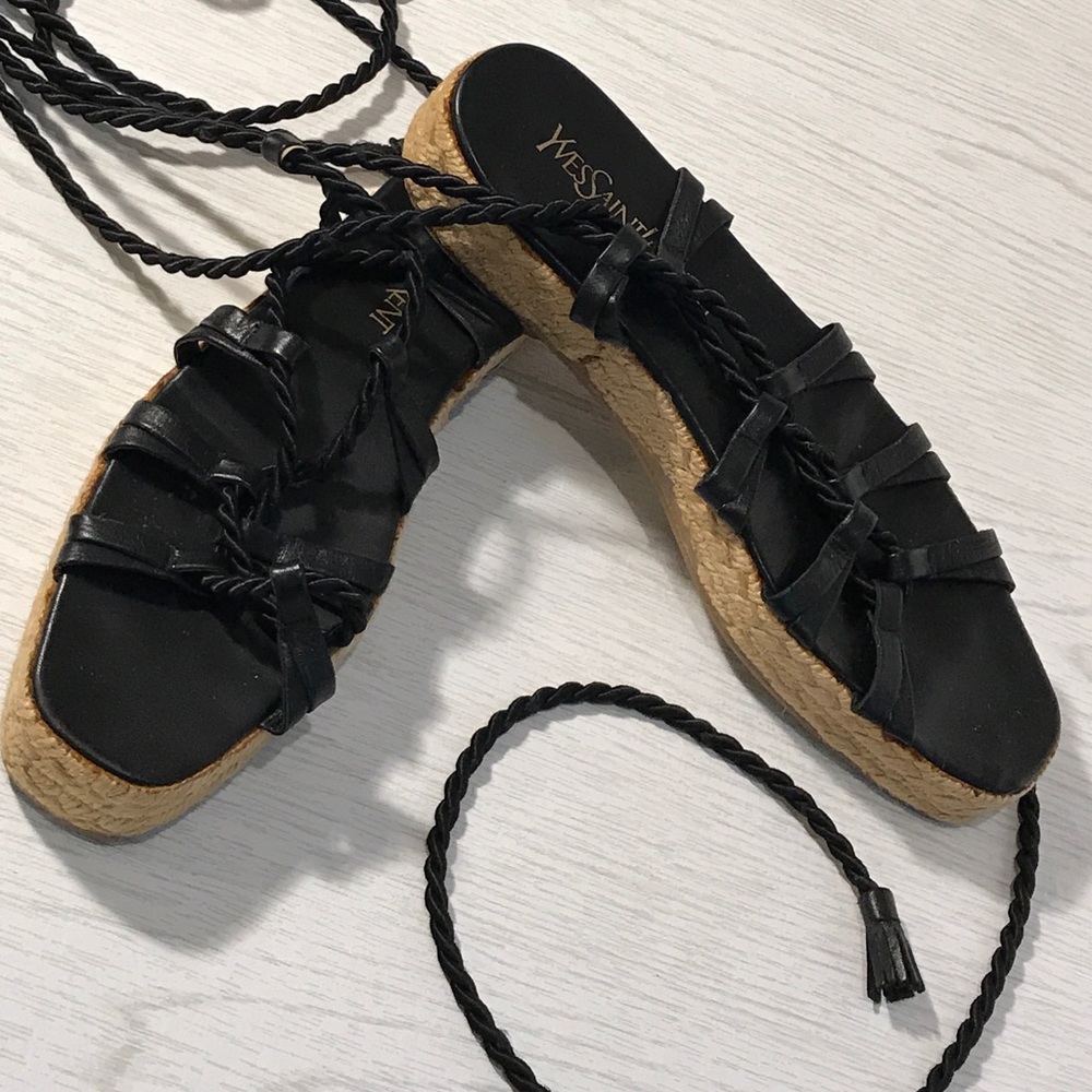 YSL Leather Gladiator Espadrilles Sz 8.5