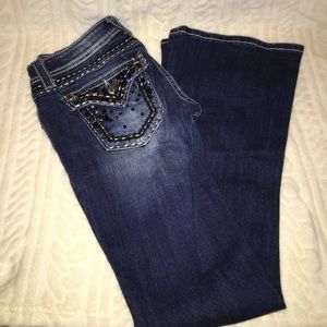 Miss Me jeans with black and silver beaded pockets