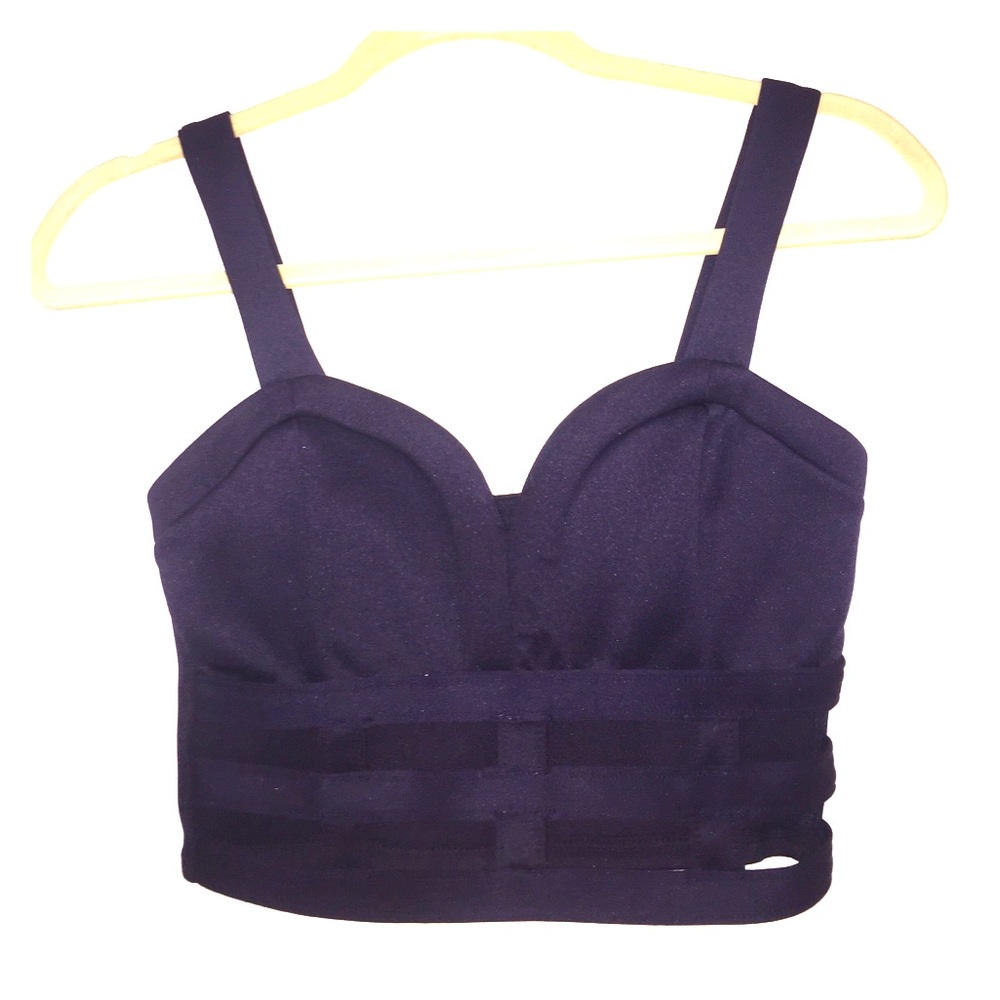 Navy blue cage front crop top