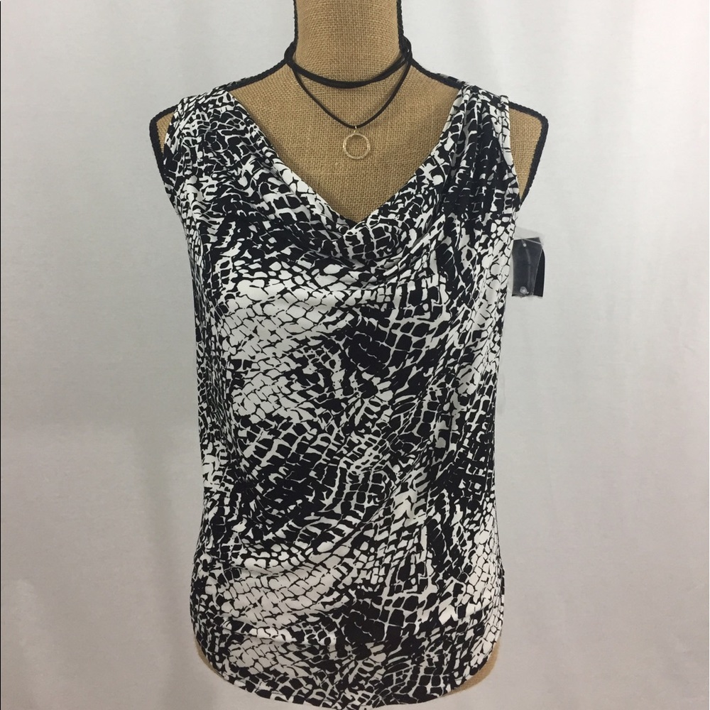 INC black and white blouse