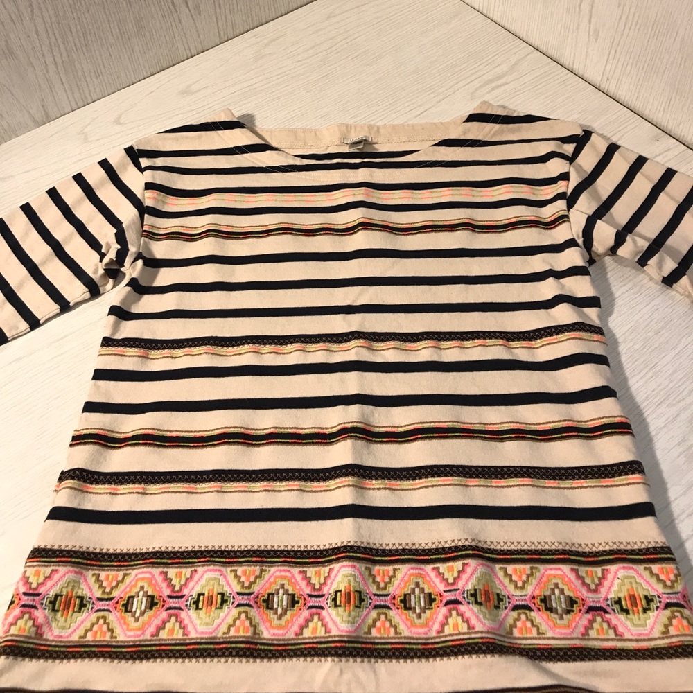 J. CREW Embroidered Striped Wide Neck Tee XS