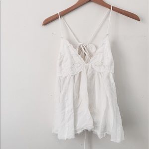 Free People White Flowy Tank