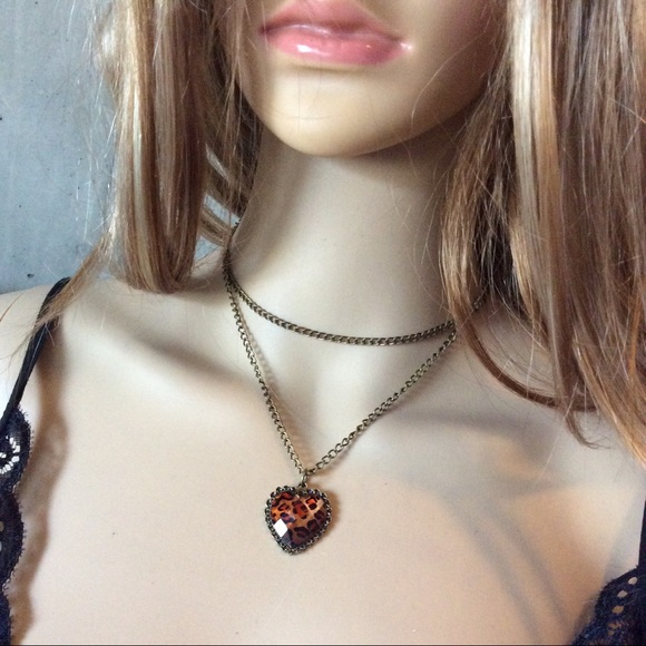 🌺4PC ANIMAL PRINT ROBE NECKLACE LEOPARD SET HEART - Picture 6 of 6