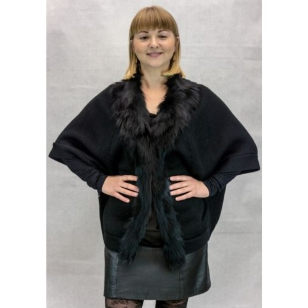 Wool Knit Sweater 24” Cape/Jacket w/ Fox Collar - Picture 1 of 3
