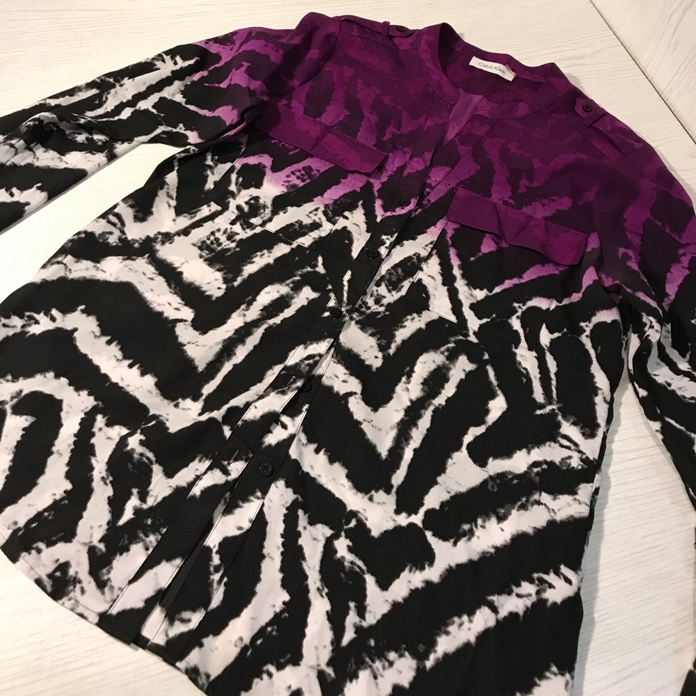 CALVIN KLEIN Ombre Crepe Blouse Sz M