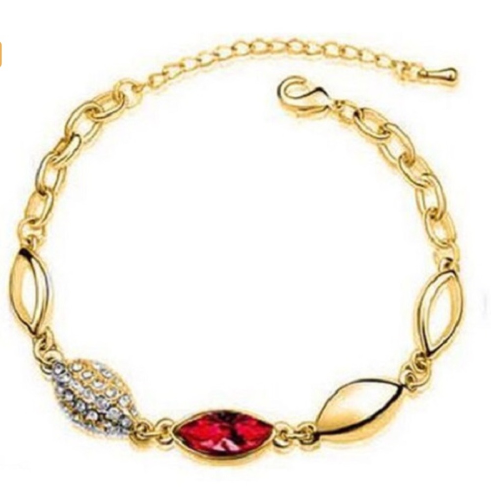 Red Marquis Shaped CZ Gold Bracelet