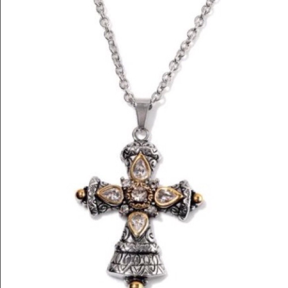 Simulated white diamond Cross Pendant.