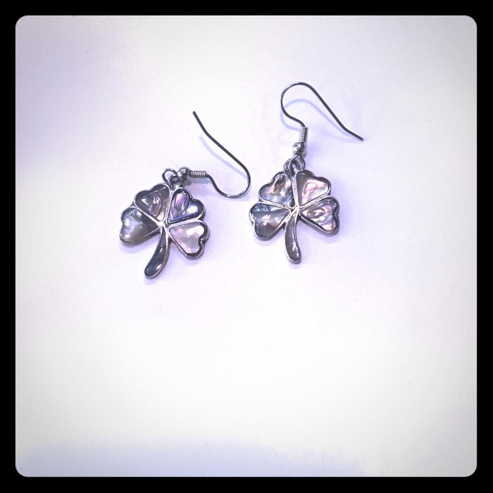 Abalone shell 4-leaf clover earrings Sterling