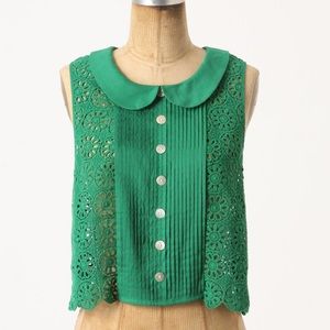 Anthropologie green Peter Pan collar crop top