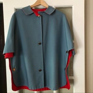 Reversible mod cape coat in red & blue