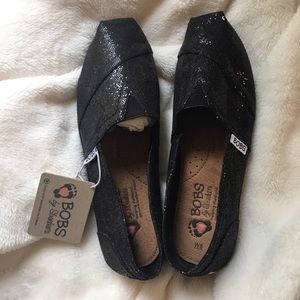 Black, glittery flats