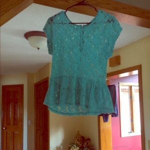 Teal/aqua babydoll ruffle top!