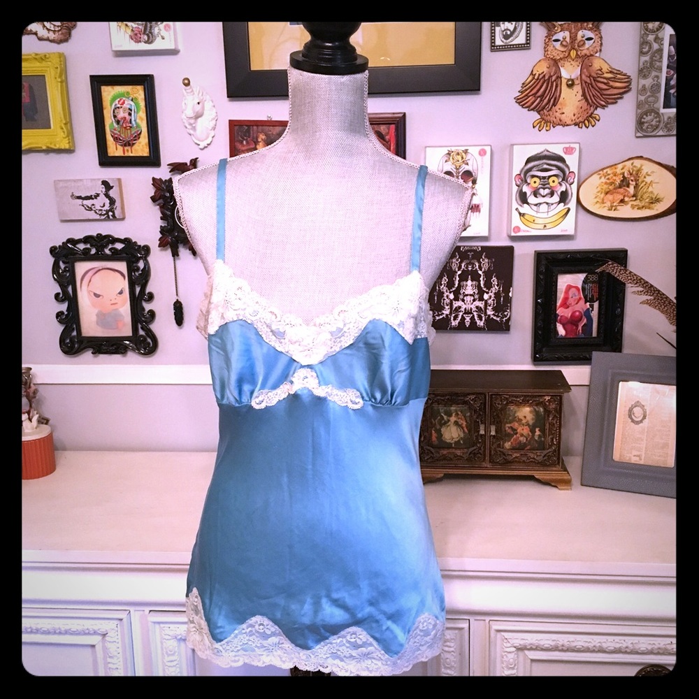 Express Blue Silky cami with lace