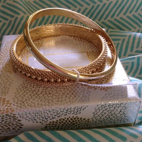 Charter Club Gold Mesh Bangle & Solid Bangle Set - Picture 1 of 3