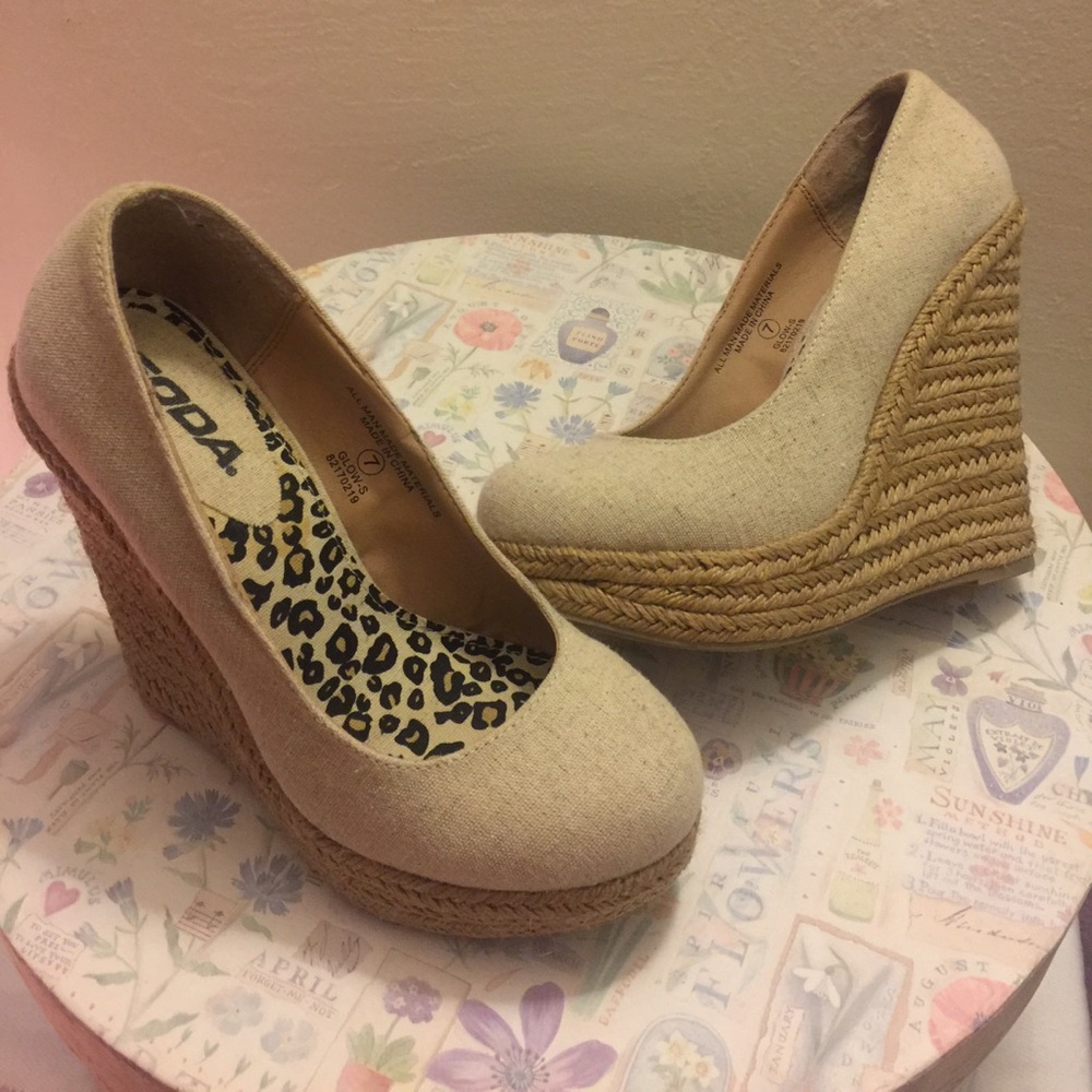 Soda Nude Canvas Wedge Espadrilles