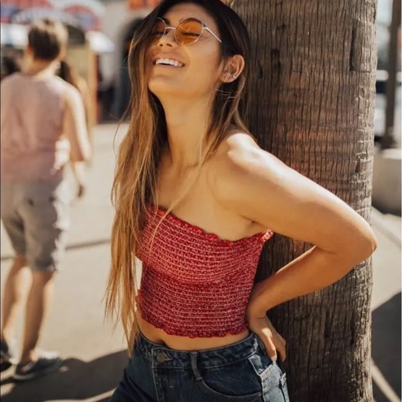Brandy Melville red floral smacked Cleo tube top - Picture 2 of 2