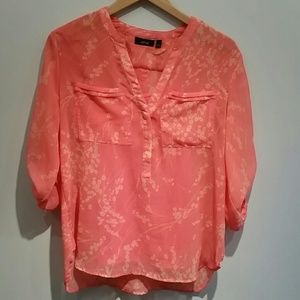 APT.9 Coral Floral Sheer Blouse