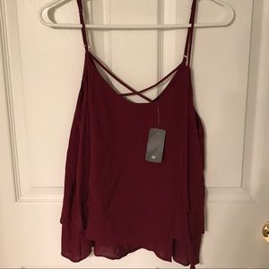 Burgundy strappy back layered tank top NWT