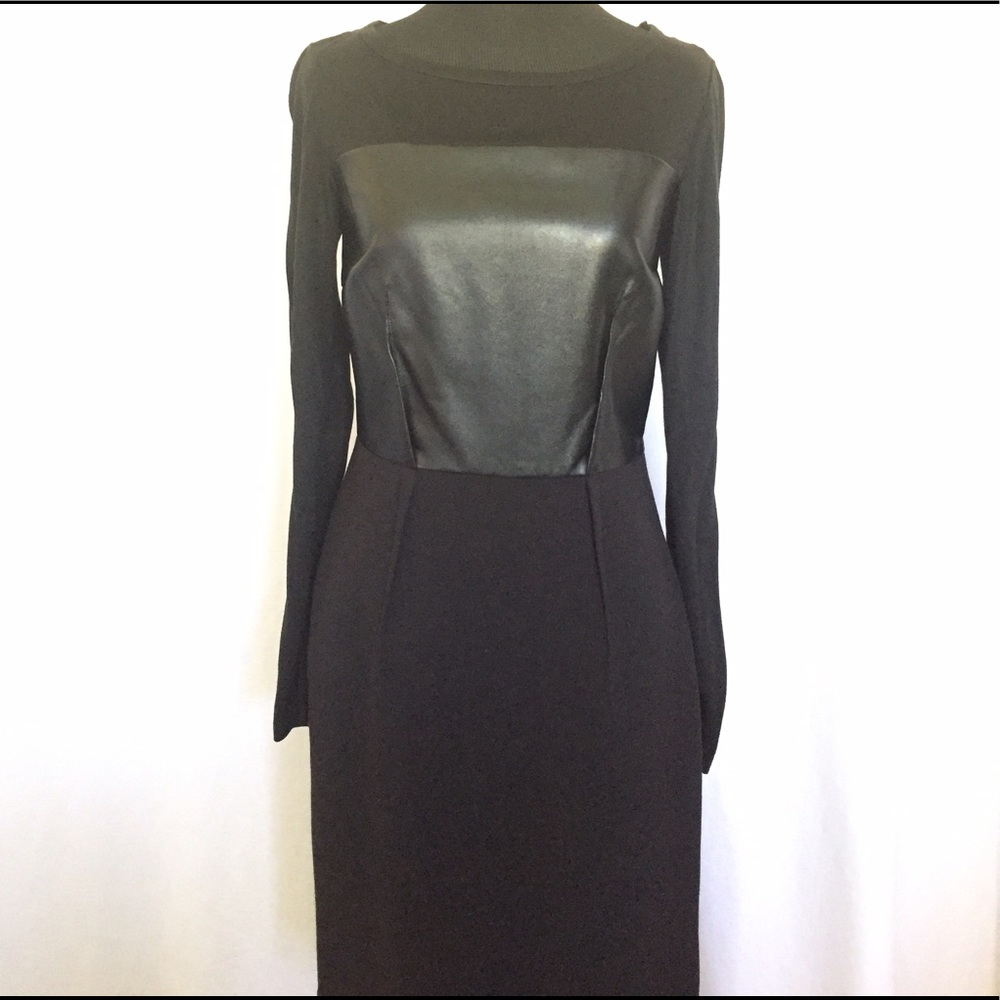 DKNY fitted pencil dress with faux leather