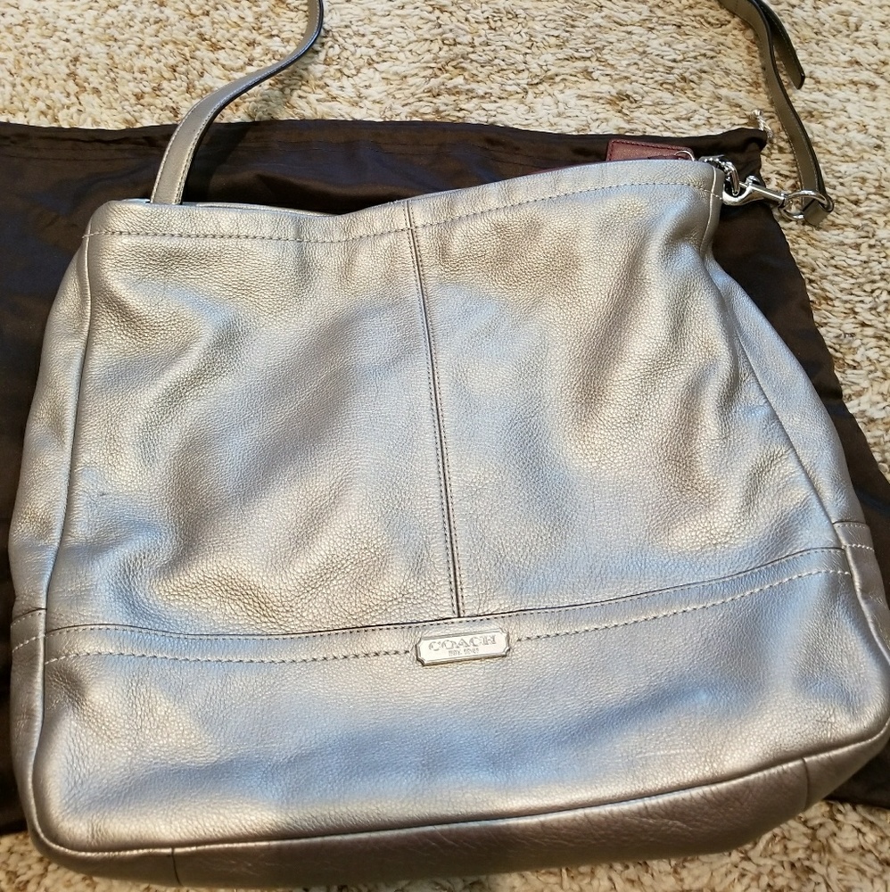 Large metallic coach bag