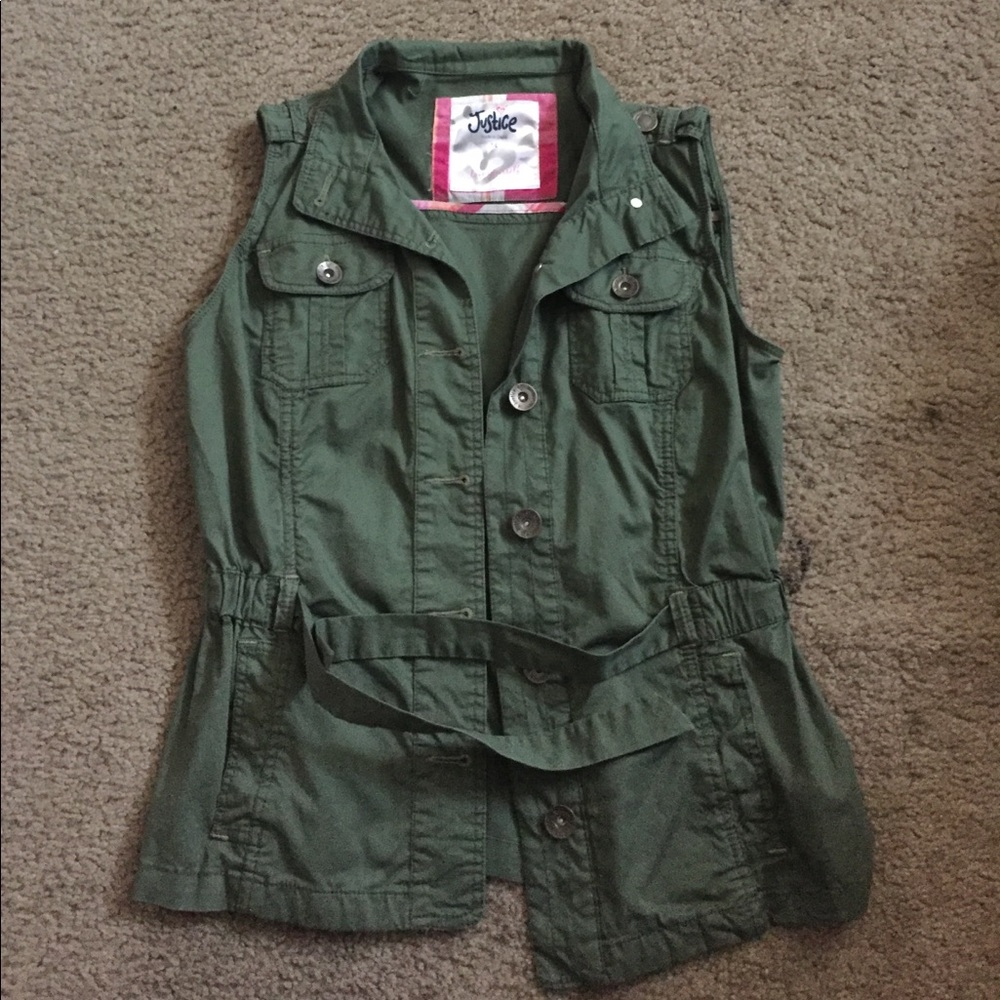 Justice girls military style green vest