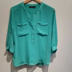APT.9 Teal Sheer Blouse