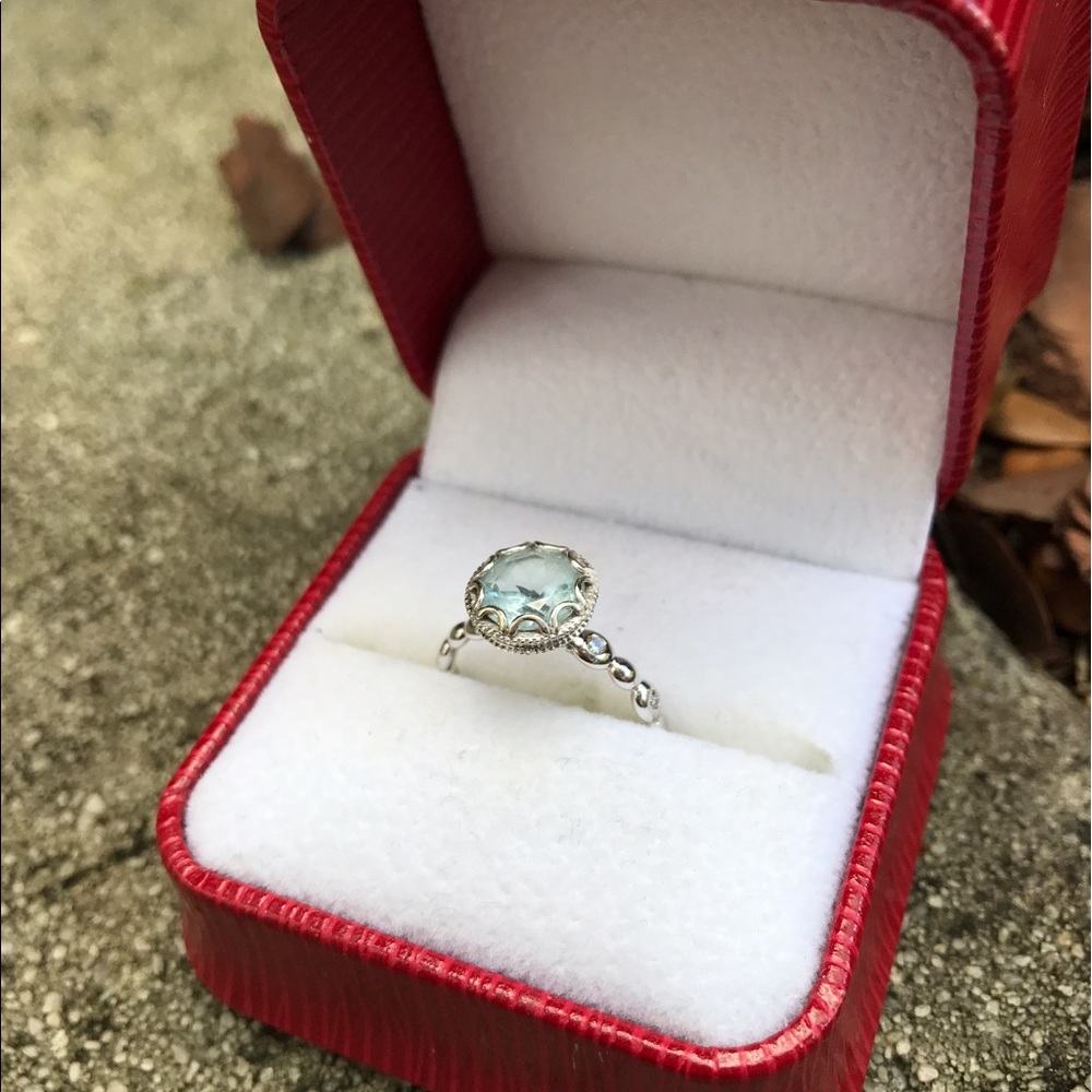 Aquamarine and Diamond Engagement Ring