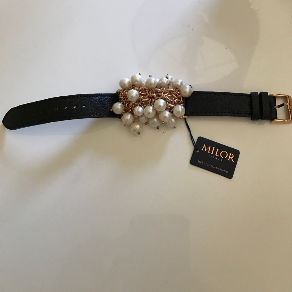 Milor Italian 18k gold bronze leather bracelet.