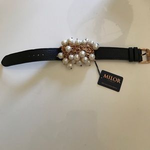 Milor Italian 18k gold bronze leather bracelet.