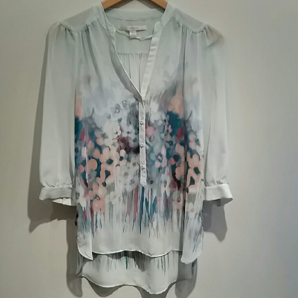 Lauren Conrad Light Teal Floral Sheer Blouse