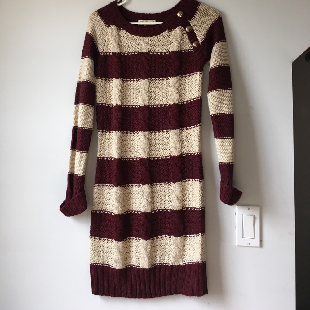 Burgundy & cream sweater dress