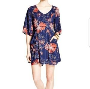 Free People Floral and Flowy Navy Dress