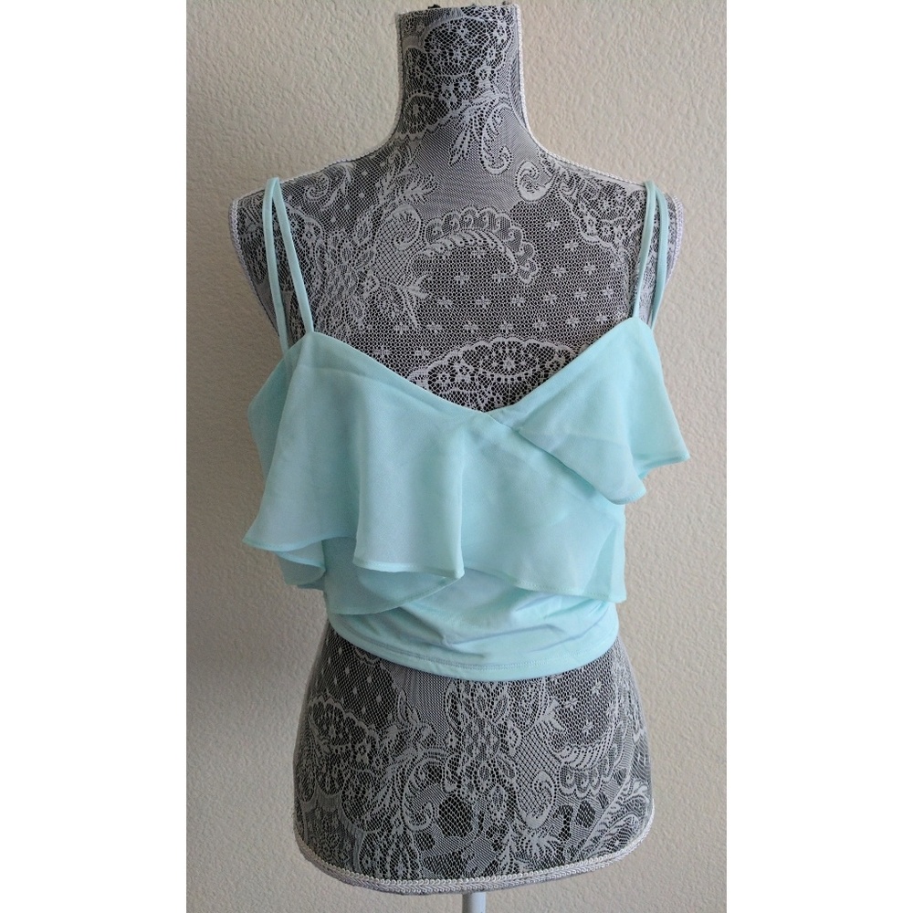 Mint BEBE "Ruffle Surplice Cropped Cami," L