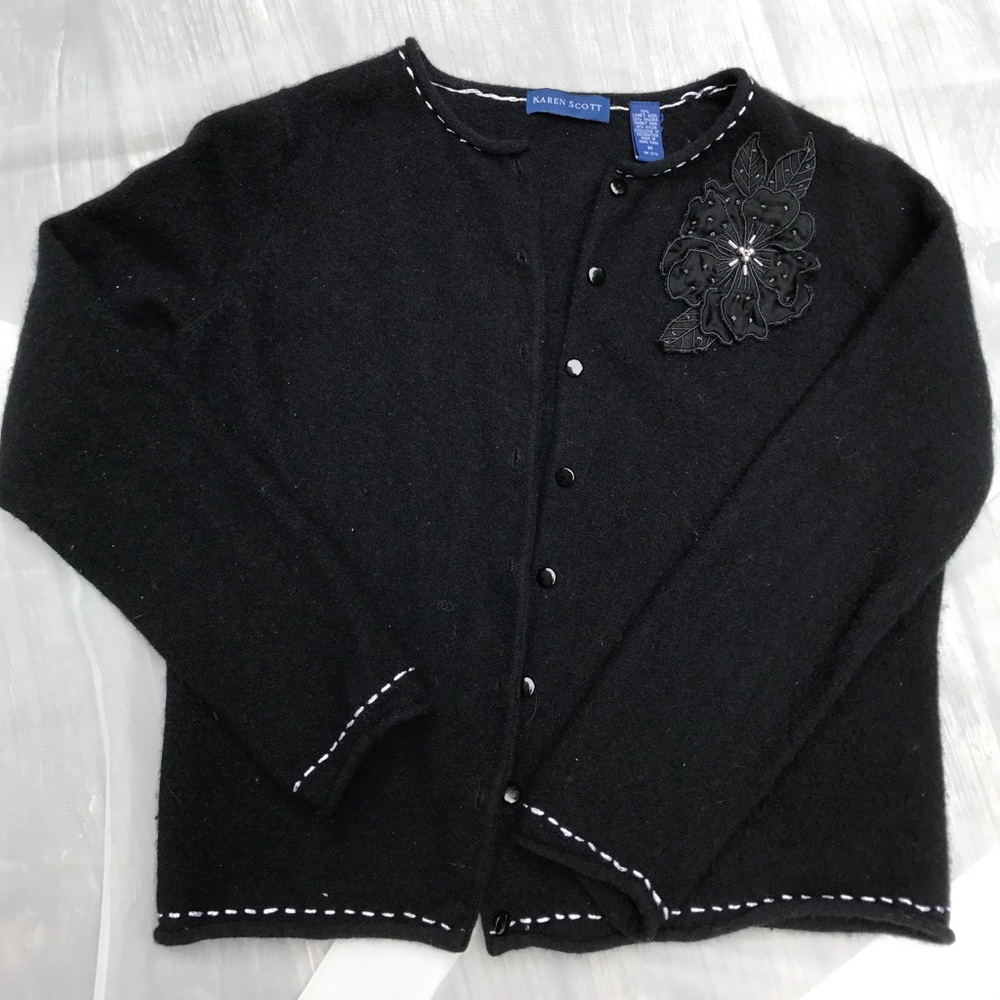 Karen Scott Lamb's wool and angora black cardigan