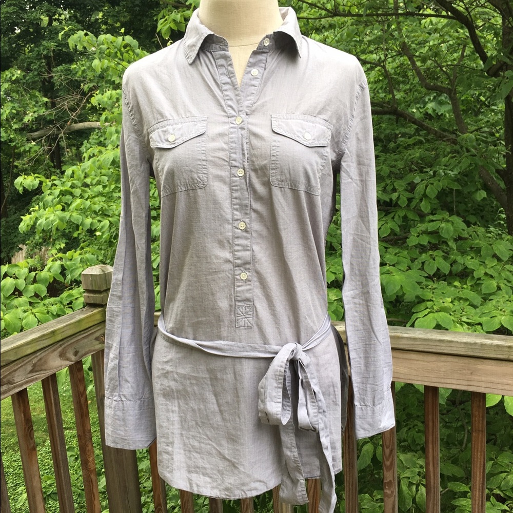 J Crew Grey Oxford Button Down with Belt Sz Small