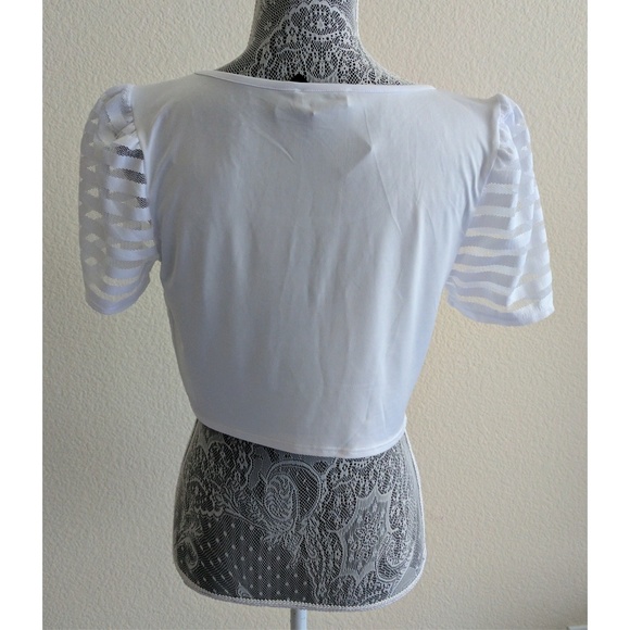 White BEBE "SS Sheer Stripe Woven Crop Top" - Picture 2 of 3