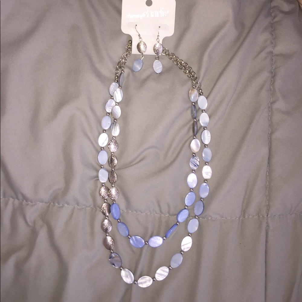 Silver and blue earring and necklace set