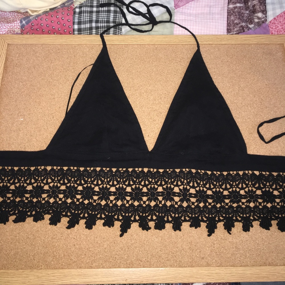SOLD Black crochet haltered crop top ( swapped!)