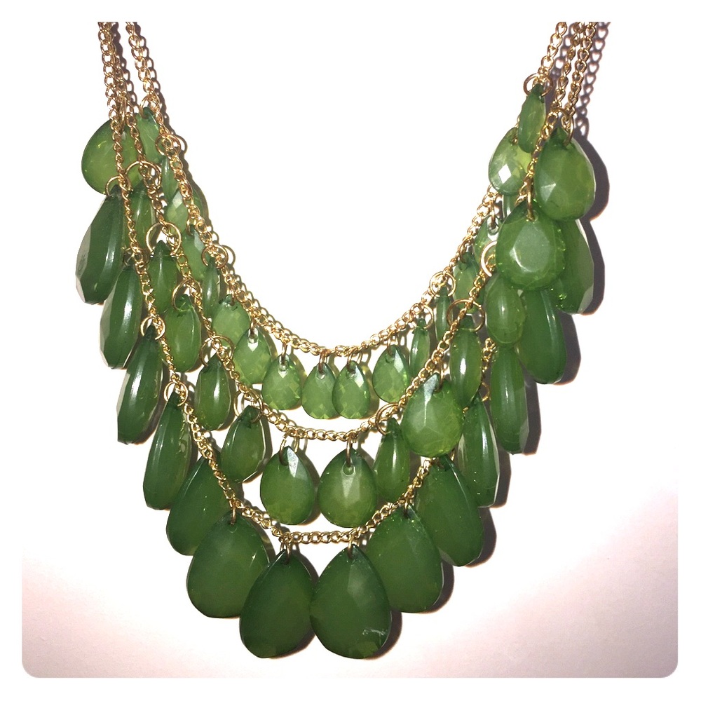 Tri-layered green stone necklace